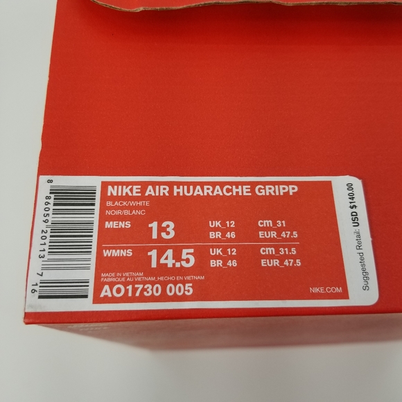 Nike Air Huarache Gripp AO1730-005 Black and White - Picture 6 of 6